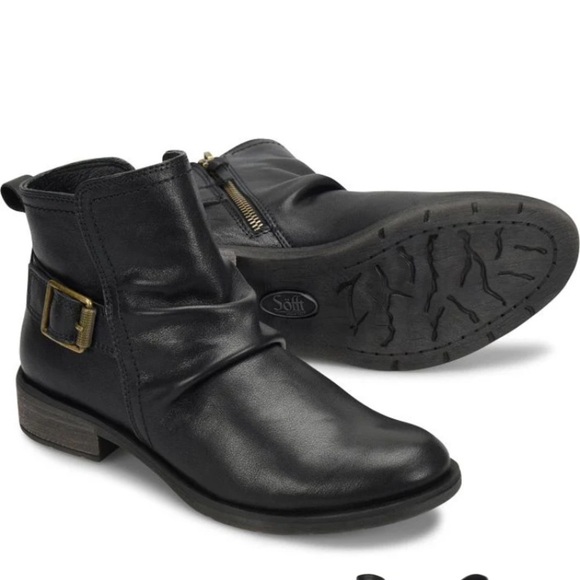 SOFFT BROOKDALE MOTO ANKLE BOOTIE IN BLACK SOFT SLOUCHED FULL GRAIN LEATHER - Picture 1 of 14